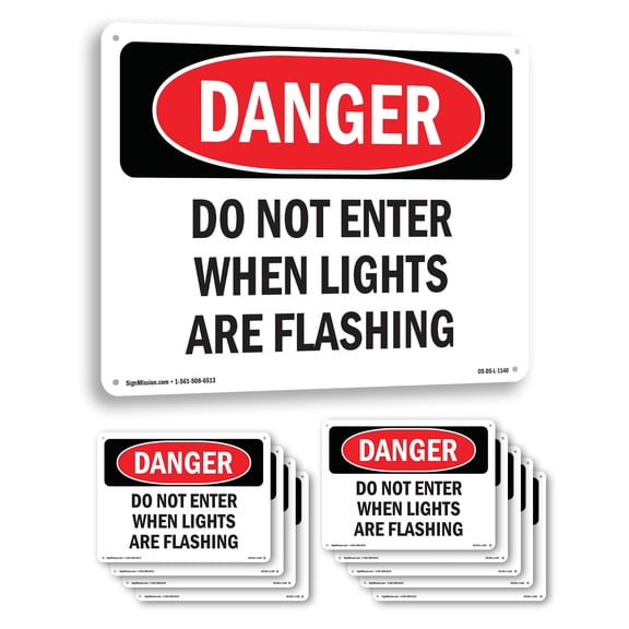 Do Not Enter When Lights Are Flashing OSHA Danger Aluminum Sign 10 Inch x 7 Inch - 10 Pack