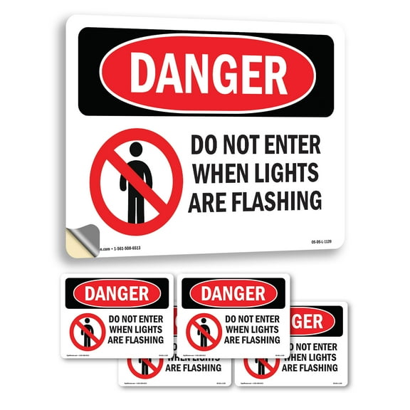 Do Not Enter When Lights Are Flashing OSHA Danger Vinyl Decal Label 5 Inch x 3.5 Inch - 5 Pack