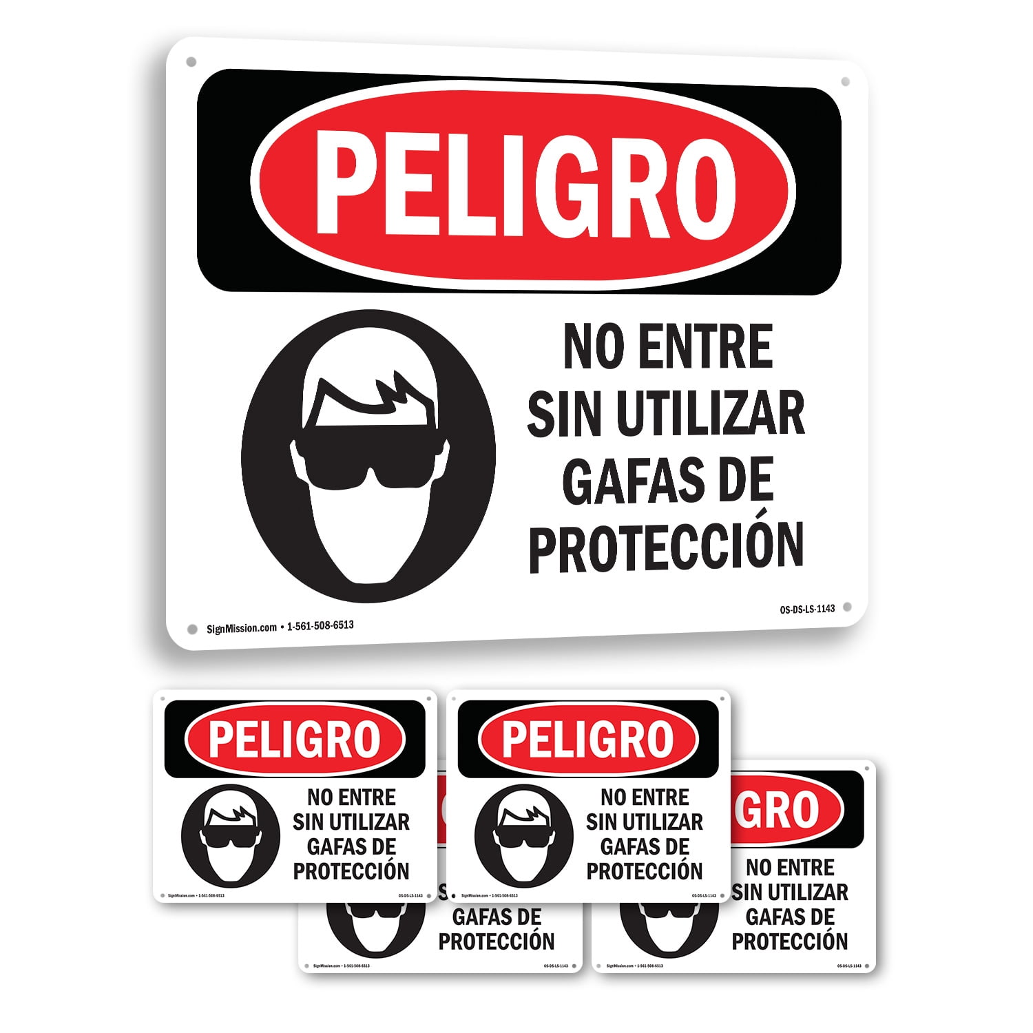 Do Not Enter Without Safety Glasses Spanish OSHA Danger Rigid Plastic ...