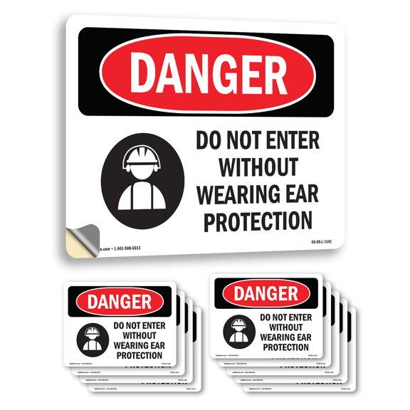 Do Not Enter Without Wearing Ear Protection OSHA Danger Vinyl Decal Label 24 Inch x 18 Inch - 10 Pack