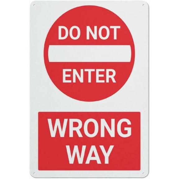 Do Not Enter - Wrong Way Aluminum Metal Tin Sign 8"x12" - Safety Restriction Alert Warning Plate, Wrong Way Sign