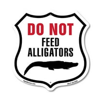 Do Not Feed Alligators (2 Pack) 12 inch X 12 inch Shield-Shaped Rust-Free Aluminum Metal Signs Weather Resistant Made in the USA