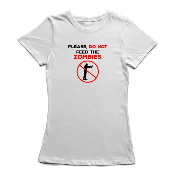 Do Not Feed The Zombies Graphic Women White T-Shirt, Female x-Large