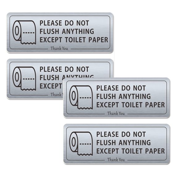 Do Not Flush Anything Except Toilet Paper Bathroom Sign, Self-Adhesive Door Labels, 2 PACK
