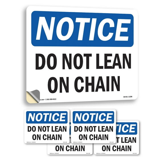 Do Not Lean On Chain OSHA Notice Vinyl Decal Label 24 Inch x 18 Inch - 5 Pack