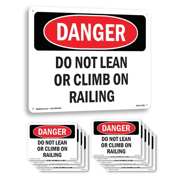 Do Not Lean Or Climb On Railing OSHA Danger Aluminum Sign 24 Inch x 18 Inch - 10 Pack
