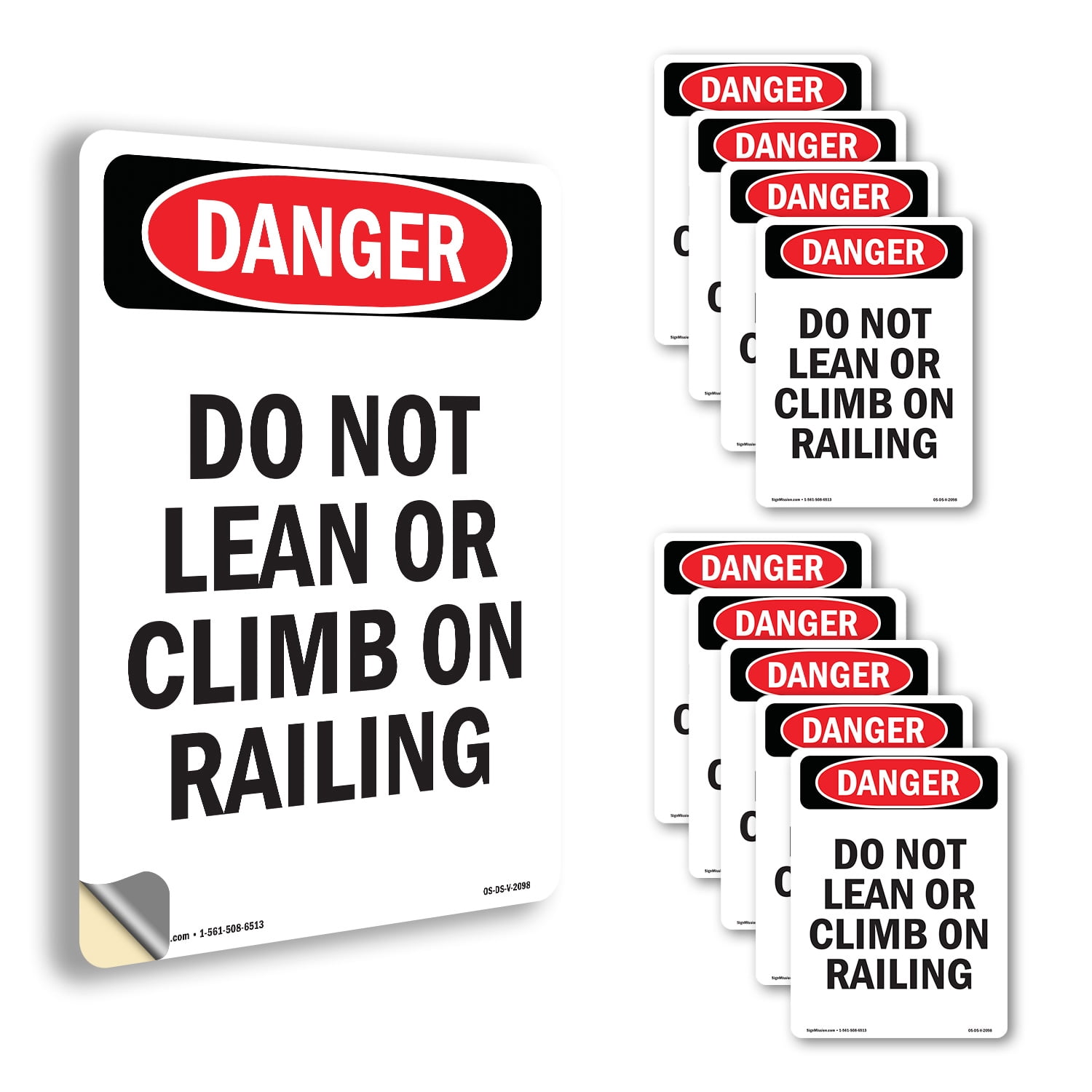 Railing Labels Do Not Lean Or Climb On Railing OSHA Danger Vinyl Decal Label 24 Inch x ...