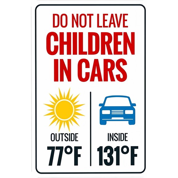 Do Not Leave Children in Cars Temperature Sign - 8"x12", Metal Security Decor for Parking Lots, Businesses, Home, Street Shopping Centers