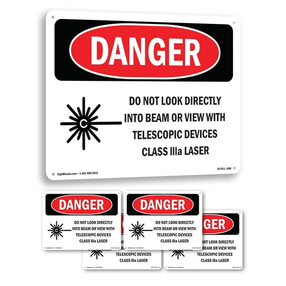 Do Not Look Directly Into Class IIIb Laser OSHA Danger Rigid Plastic Sign 14 Inch x 10 Inch - 5 Pack