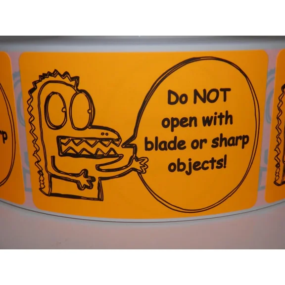 Do Not Open With Blade Or Sharp Objects 2X3 Sticker Label Fluor Orange 250/Rl