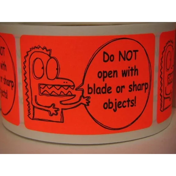 Do Not Open With Blade Or Sharp Objects 2X3 Sticker Label Fluorescent Red 250/Rl