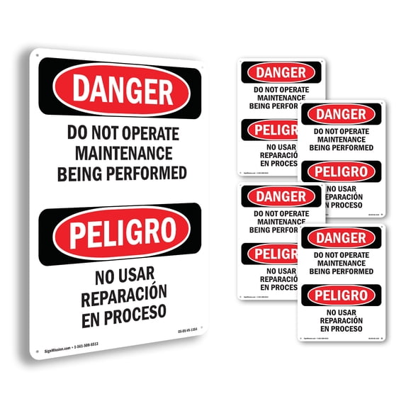 Do Not Operate Maintenance Bilingual OSHA Danger Aluminum Sign 24 Inch x 18 Inch - 5 Pack