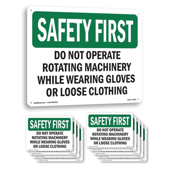 Do Not Operate Rotating Machinery While OSHA SAFETY FIRST Aluminum Sign 10 Inch x 7 Inch - 10 Pack