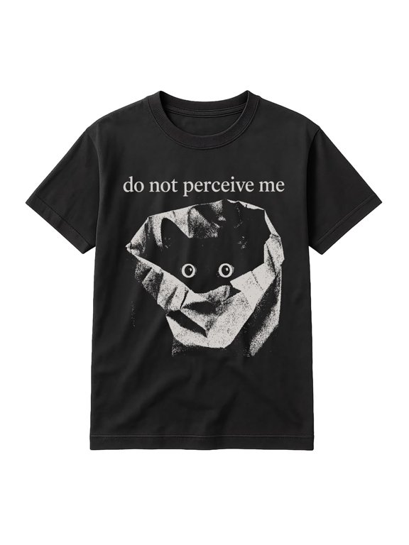 Do Not Perceive Me T-Shirt, Funny Black Cat Meme Graphic, Retro Introvert Cat Tee