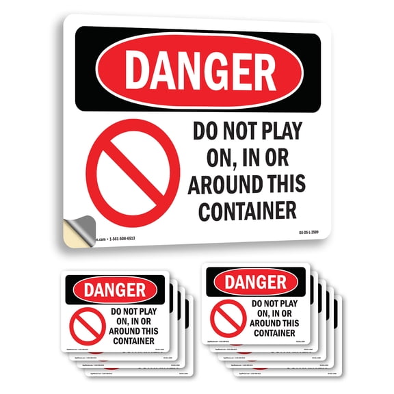 Do Not Play On In Or Around OSHA Danger Vinyl Decal Label 5 Inch x 3.5 Inch - 10 Pack