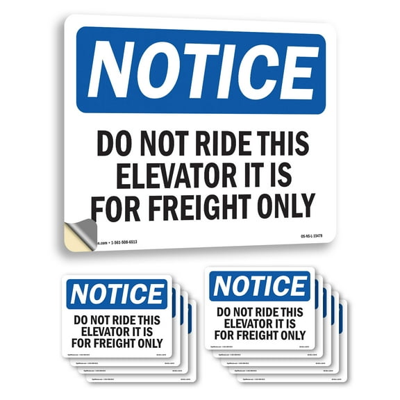 Do Not Ride This Elevator Freight Only OSHA Notice Vinyl Decal Label 10 Inch x 7 Inch - 10 Pack