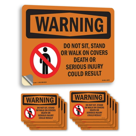 Do Not Sit Stand Or Walk On With Symbol OSHA WARNING Vinyl Decal Label 18 Inch x 12 Inch - 10 Pack