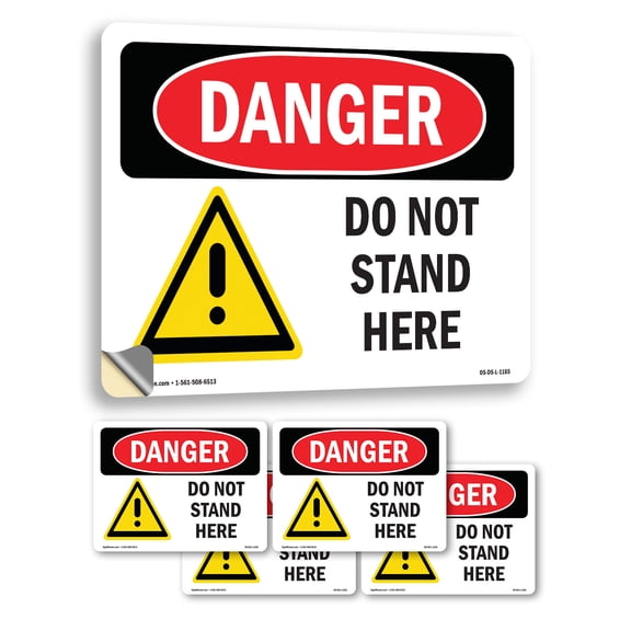 Do Not Stand Here OSHA Danger Vinyl Decal Label 5 Inch x 3.5 Inch - 5 Pack