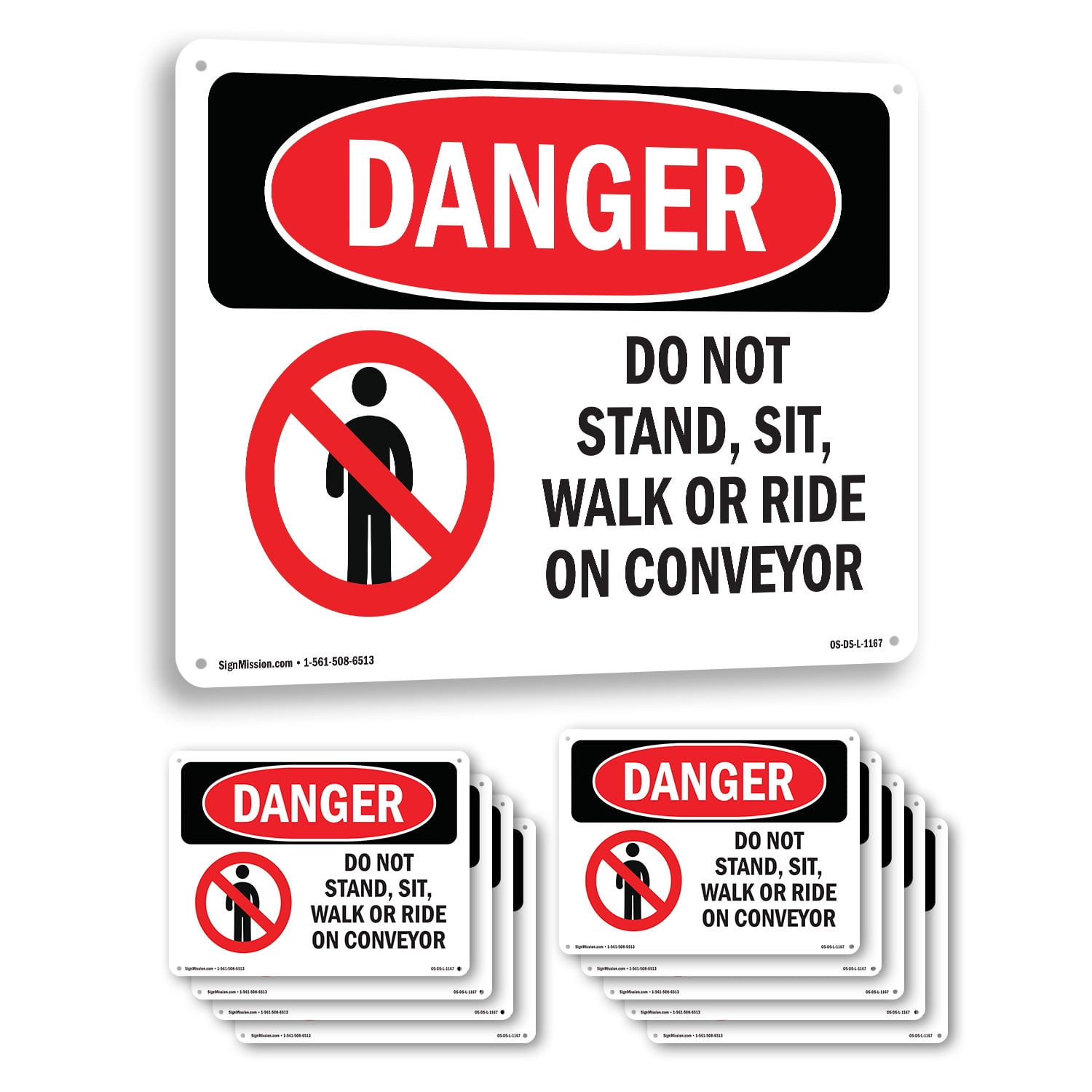 Do Not Stand Sit Walk Or Ride On Conveyor OSHA Danger Aluminum Sign 18 ...