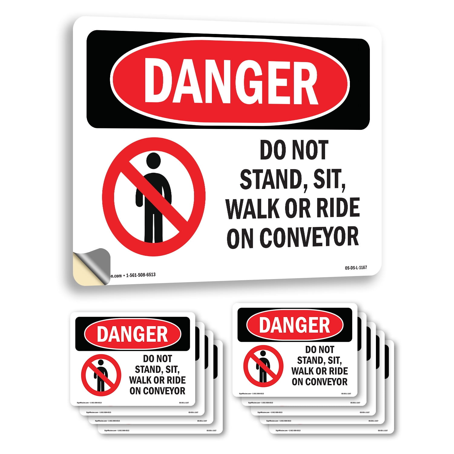 Walk In Label Sign Do Not Stand Sit Walk Or Ride On Conveyor OSHA Danger Vinyl Decal Label ...