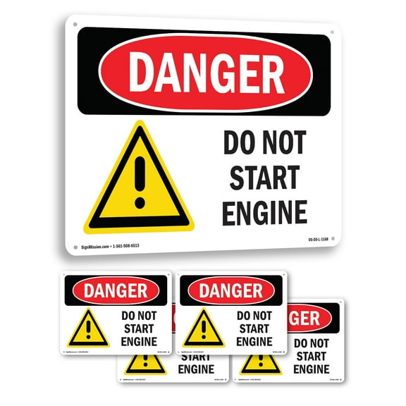 Do Not Start Engine OSHA Danger Aluminum Sign 18 Inch x 12 Inch - 5 Pack