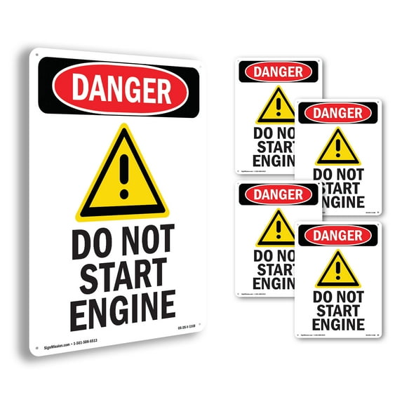 Do Not Start Engine OSHA Danger Rigid Plastic Sign 24 Inch x 18 Inch - 5 Pack