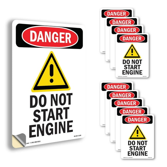 Do Not Start Engine OSHA Danger Vinyl Decal Label 10 Inch x 7 Inch - 10 Pack