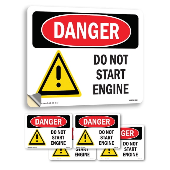 Do Not Start Engine OSHA Danger Vinyl Decal Label 10 Inch x 7 Inch - 5 Pack