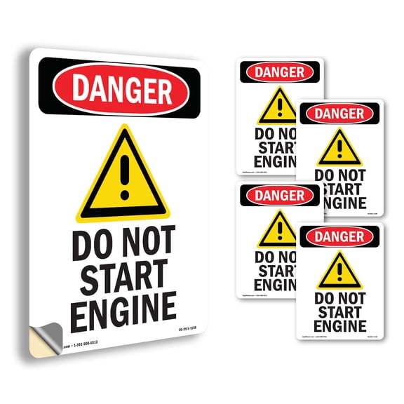 Do Not Start Engine OSHA Danger Vinyl Decal Label 5 Inch x 3.5 Inch - 5 Pack