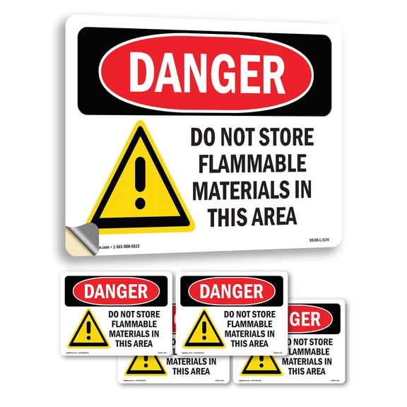 Do Not Store Flammable Materials OSHA Danger Vinyl Decal Label 5 Inch x 3.5 Inch - 5 Pack