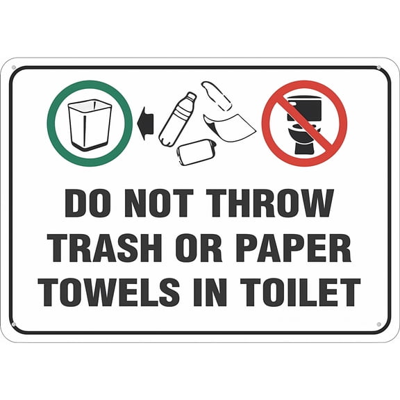 Do Not Throw Trash Paper Towels In Toilet Sign - 8"x12" Rust Free Aluminum Sign, UV Printed Decor for Home Bathroom