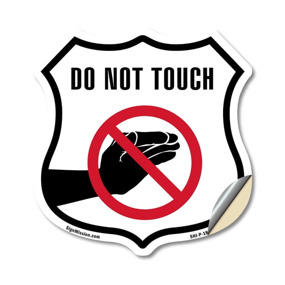 Do Not Touch (5 Pack) 4 inch X 4 inch Shield Shaped Heavy Duty 3.2 mil Vinyl Decals Weather Resistant Made in the USA