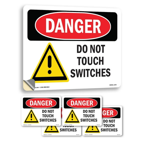 Do Not Touch Switches OSHA Danger Vinyl Decal Label 24 Inch x 18 Inch - 5 Pack