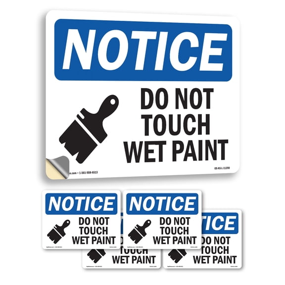 Do Not Touch Wet Paint With Symbol OSHA Notice Vinyl Decal Label 7 Inch x 5 Inch - 5 Pack