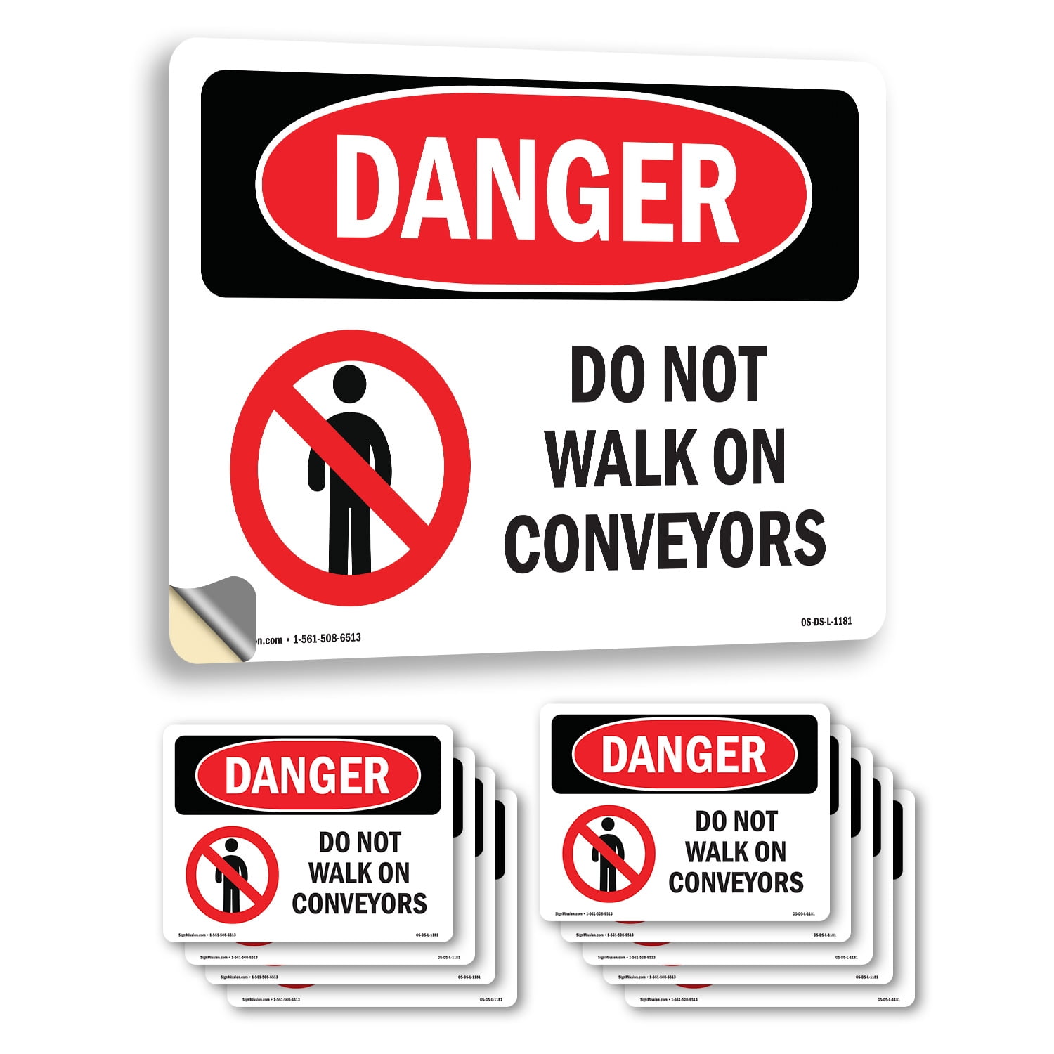 Do Not Walk On Conveyors OSHA Danger Vinyl Decal Label 5 Inch x 3.5 ...