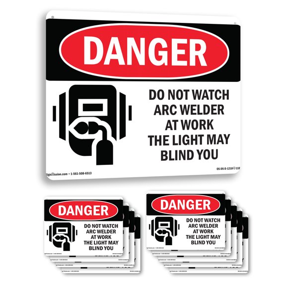 Do Not Watch Arc Welder At Work OSHA Danger Aluminum Sign 24 Inch x 18 Inch - 10 Pack