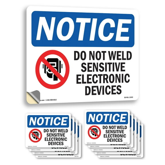 Do Not Weld Sensitive Electronic With Symbol OSHA Notice Vinyl Decal Label 7 Inch x 5 Inch - 10 Pack