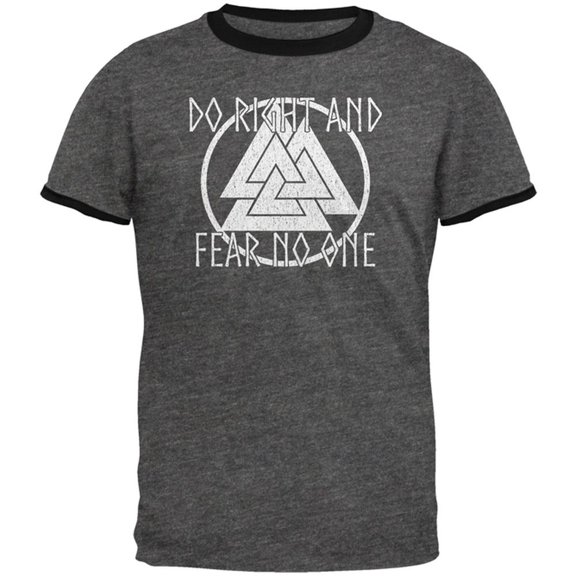 Do Right Fear No One Valknut Viking Odin Mens Ringer T Shirt Dark Heather-Black 2XL