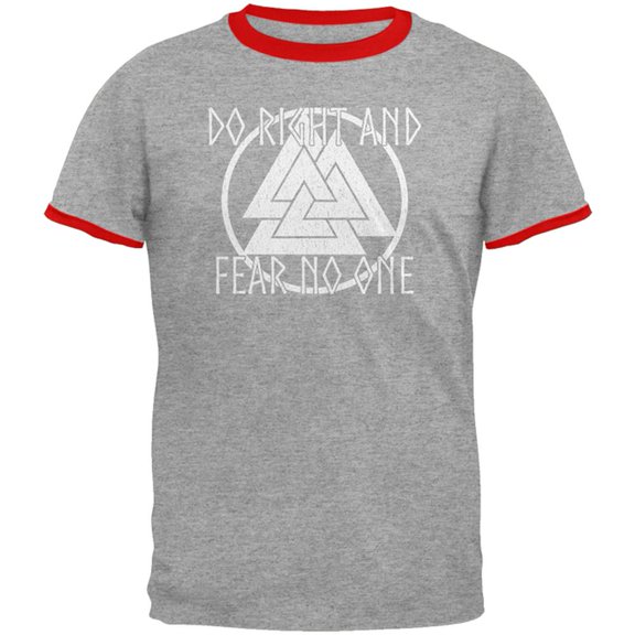 Do Right Fear No One Valknut Viking Odin Mens Ringer T Shirt Heather-Red MD