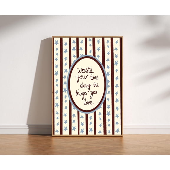 Do The Things You Love Art Print Vintage Folk Style Handwritten Quote Wall Art Retro Stars Poster Striped Trendy Motivational Home Decor