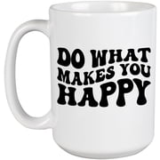 Do What Makes You Happy, Happiness Quote, Groovy Retro Wavy Text Merch Gift, White 15oz Ceramic Mug