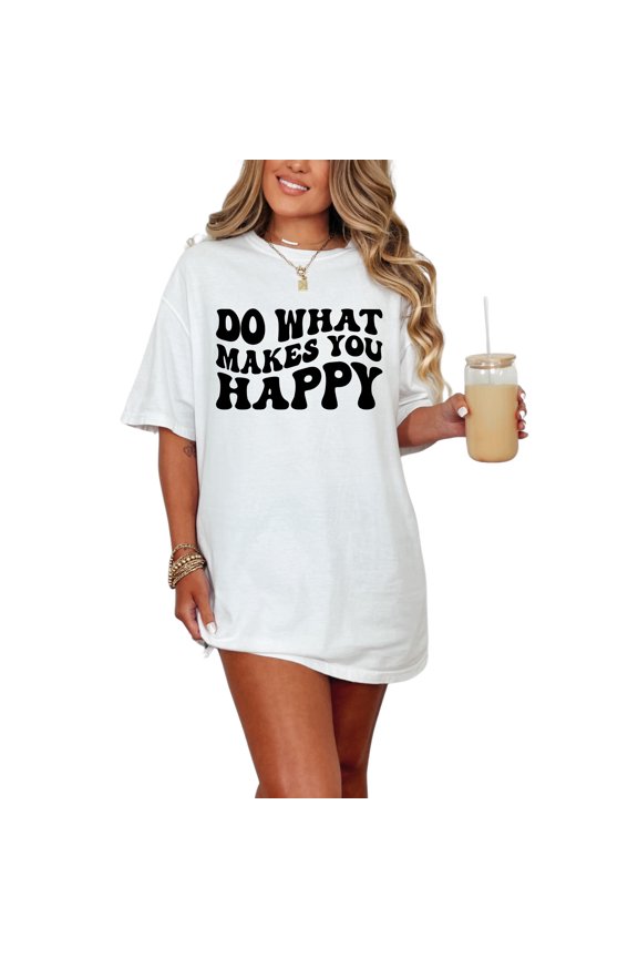Do What Makes You Happy, Happiness Quote, Groovy Retro Wavy Text, White Comfort Colors T-Shirt, Small