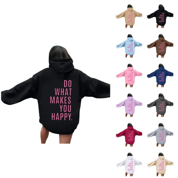 Do What Makes You Happy Hoodies for Women 2025 Y2K Graphic Hoodie with Pockets Hooded Sweatshirt Pullover Tops