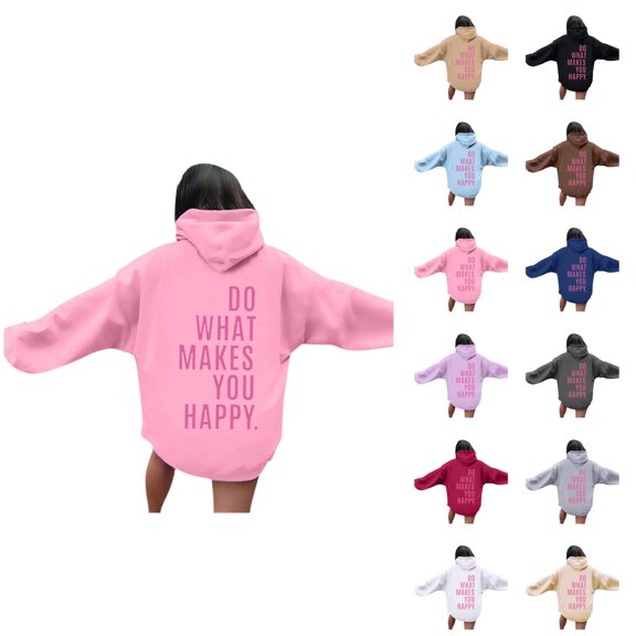 Do What Makes You Happy Hoodies for Women 2025 Y2K Graphic Hoodie with Pockets Hooded Sweatshirt Pullover Tops
