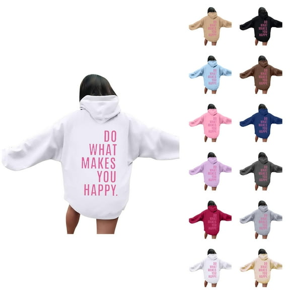 Do What Makes You Happy Hoodies for Women 2025 Y2K Graphic Hoodie with Pockets Hooded Sweatshirt Pullover Tops