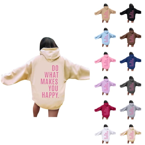 Do What Makes You Happy Hoodies for Women 2025 Y2K Graphic Hoodie with Pockets Hooded Sweatshirt Pullover Tops