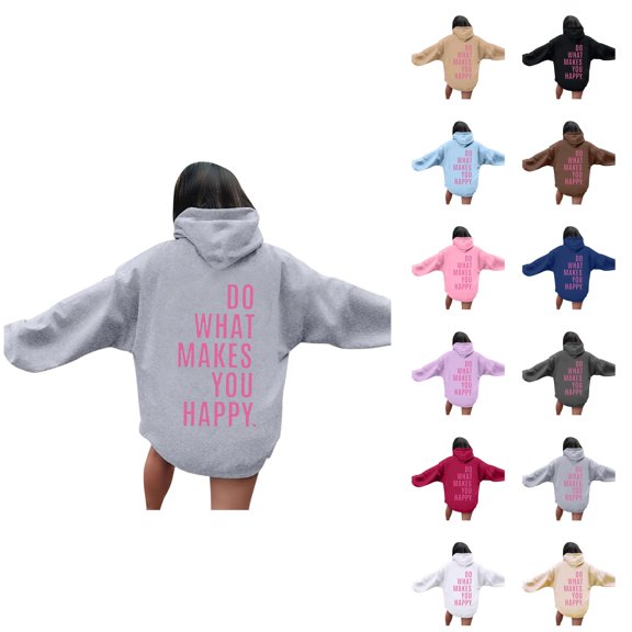 Do What Makes You Happy Hoodies for Women 2025 Y2K Graphic Hoodie with Pockets Hooded Sweatshirt Pullover Tops