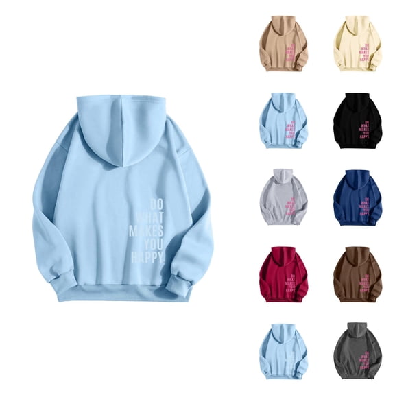 Do What Makes You Happy Hoodies for Women Fall Winter Long Sleeve Graphic Hooded Sweatshirt Pullover Tops
