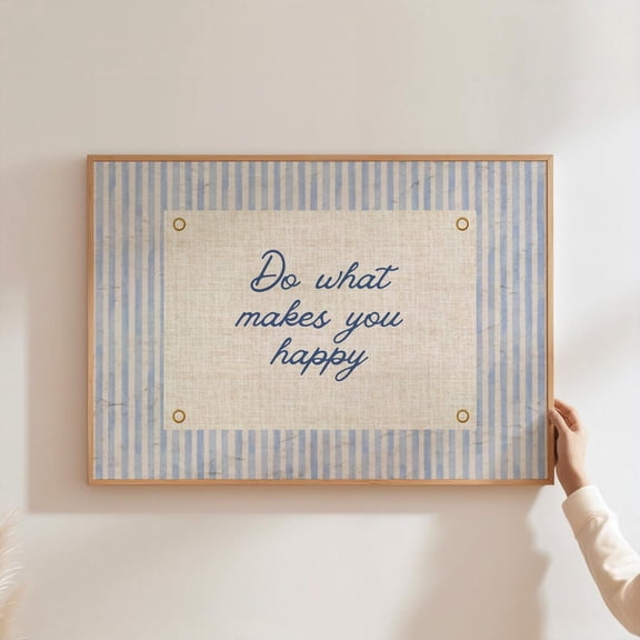 Do What Makes You Happy Poster Trendy Apartment Decor Vintage Poster Blue Stripes Positive Affirmation Wall Art Landscape Unframed Paper Print