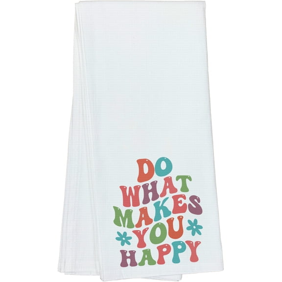 Do What Makes You Happy, Quote About Choosing Happiness, Groovy Retro Wavy Text Merch Gift, Dish Towel, 16 x 25 IN